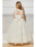 Ivory Lace Tulle Keyhole Back Ankle Length Flower Girl Dress